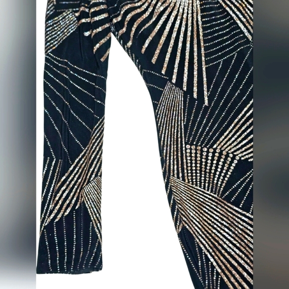 Betsey Adam Black & Gold Sparkly Geometric Glitter Longsleeve Midi Bodycon Dress - Picture 10 of 15